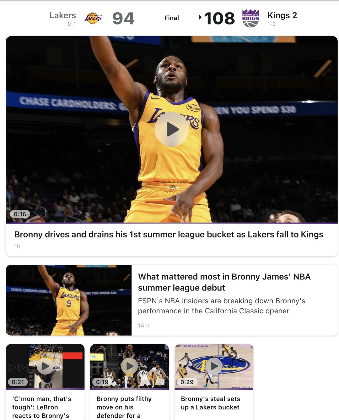 Bronny on the front page of ESPN