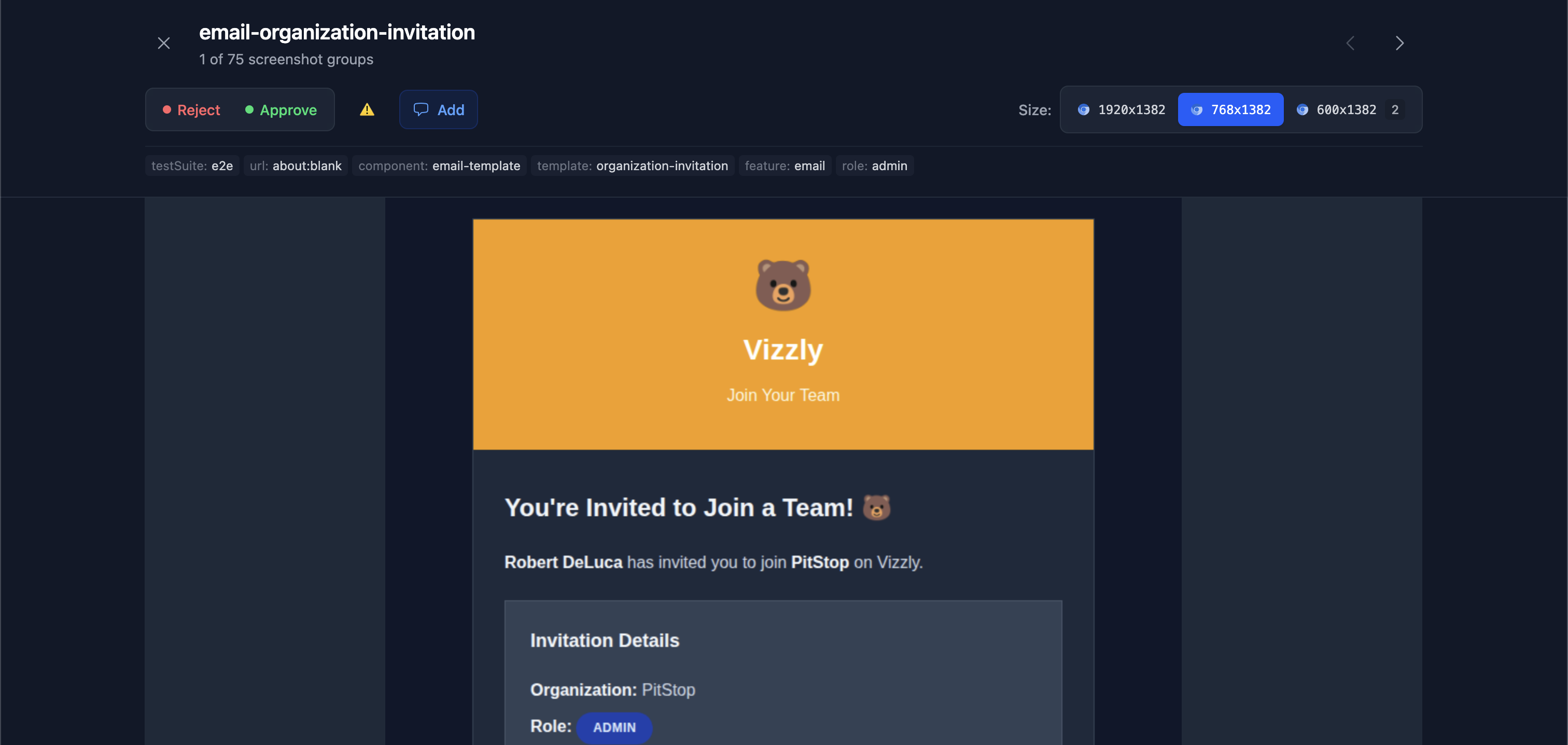 Vizzly build screenshot review